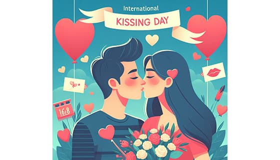 拥抱接吻的情侣恋人设计国际接吻日图片素材(JPG)