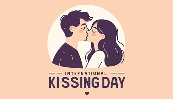 拥抱接吻的情侣恋人设计国际接吻日矢量素材(EPS)