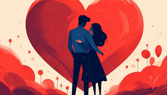 红色爱心下拥抱的情侣恋人图片素材(JPG)