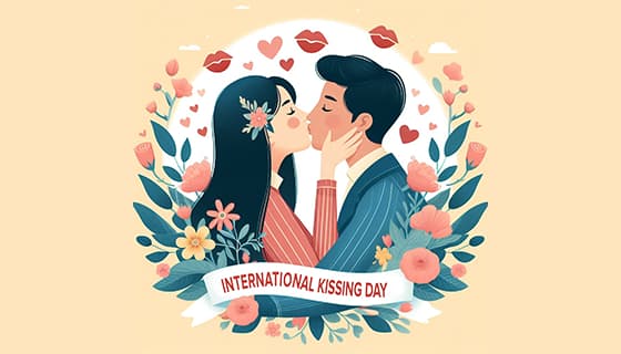 拥抱亲吻的情侣恋人设计国际接吻日图片素材(PSD)