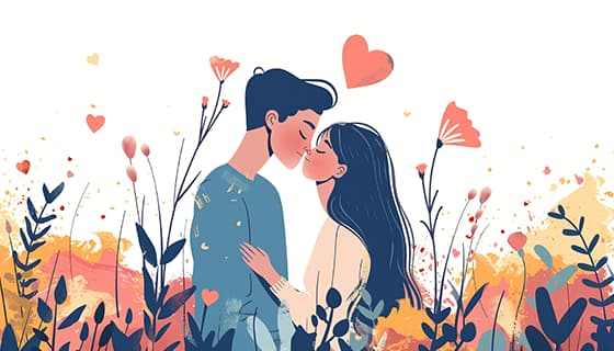 花丛中接吻的情侣恋人图片素材(JPG)