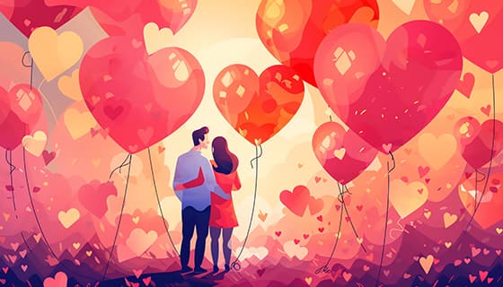 爱心气球下拥抱的情侣恋人图片素材(JPG)