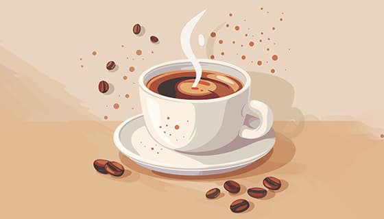 咖啡豆和冒着热气的咖啡矢量素材(EPS)