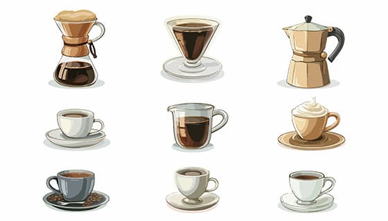 九个咖啡和咖啡壶矢量素材(EPS)