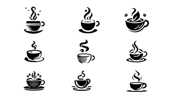 九个黑色风格的咖啡图标矢量素材(EPS)