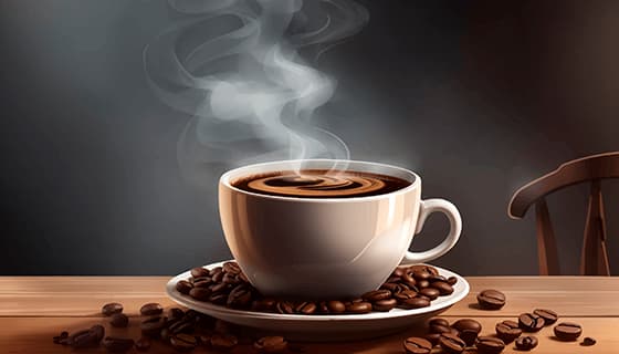 热气腾腾的咖啡和咖啡豆矢量素材(EPS)