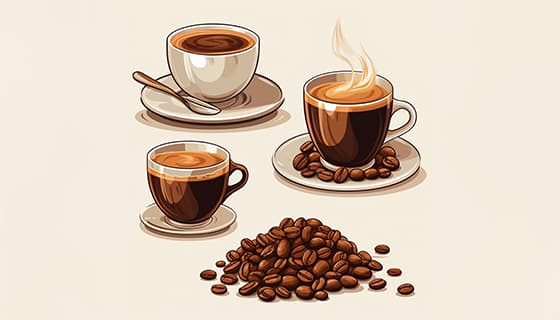 手绘风格的咖啡和咖啡豆矢量素材(EPS)