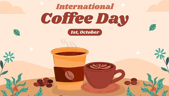 手绘风格的两杯咖啡设计国际咖啡日矢量素材(AI/EPS)
