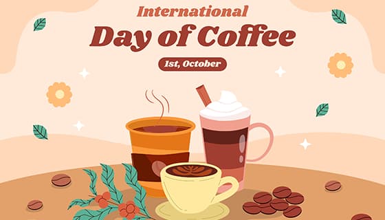 手绘风格的咖啡和咖啡壶设计国际咖啡日矢量素材(AI/EPS)