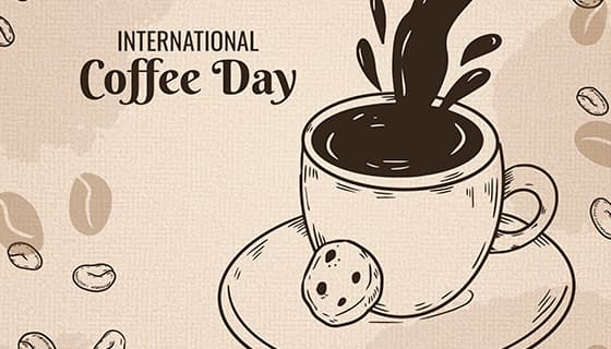 手绘风格的咖啡和咖啡豆设计国际咖啡日矢量素材(AI/EPS)