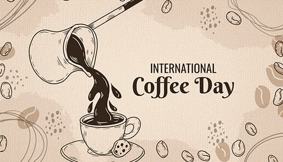 手绘风格的咖啡和咖啡豆设计国际咖啡日矢量素材(AI/EPS)