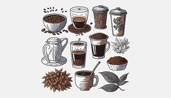 手绘风格的咖啡元素矢量素材(EPS)
