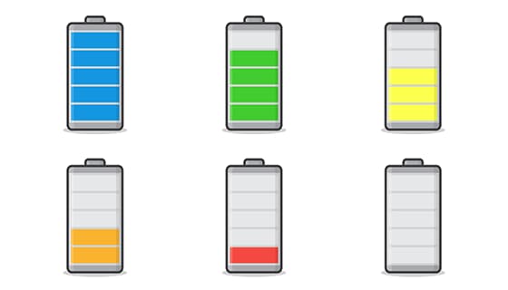 六个不同电量的电池图标矢量素材(EPS)