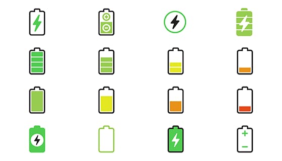 16个不同样式的电池图标矢量素材(EPS)