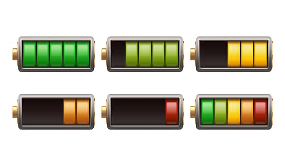 六个不同电量的立体电池矢量素材(EPS)