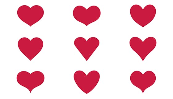 九个不同形状的红色爱心矢量素材(EPS)