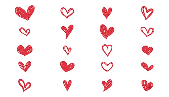 20个手绘涂鸦风格的红色爱心矢量素材(EPS)