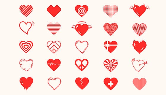 25个简单的红色爱心图标矢量素材(EPS)