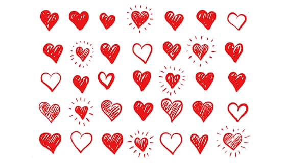 35个手绘涂鸦风格的红色爱心矢量素材(EPS)