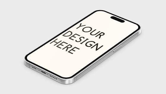 平躺着的 iPhone 14/15 Pro Max 手机模型素材(PSD)