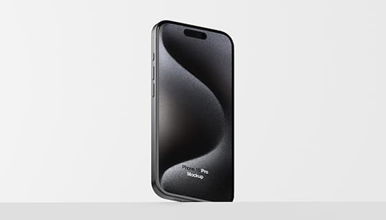立起来的黑色钛金属 iPhone 15 Pro Max 手机素材(PSD)