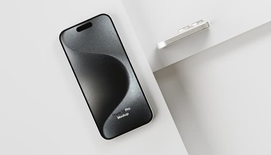 白色钛金属 iPhone 15 Pro Max 手机素材(PSD)