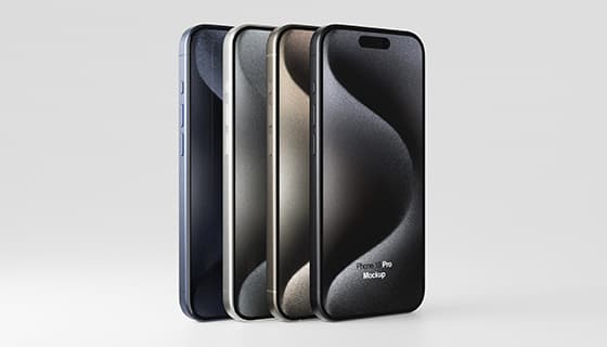 四台不同颜色的 iPhone 15 Pro Max 手机素材(PSD)
