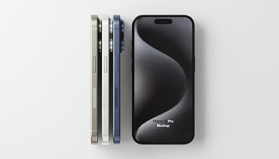 四台不同颜色的 iPhone 15 Pro Max 手机素材(EPS)