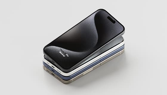 四台不同颜色的 iPhone 15 Pro Max 手机素材(PSD)