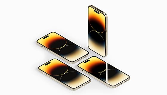 四台金色 iPhone 14 Pro Max 手机素材(PSD)