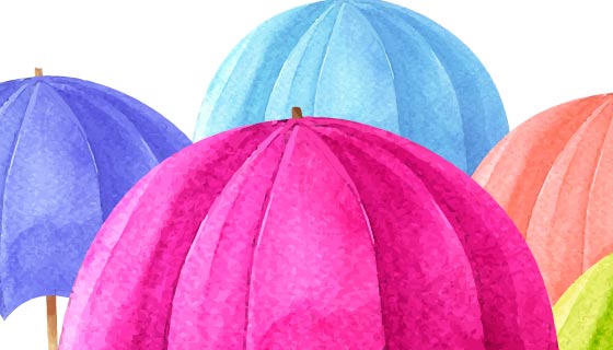 水彩雨伞设计雨季背景矢量素材(EPS/AI/PNG)