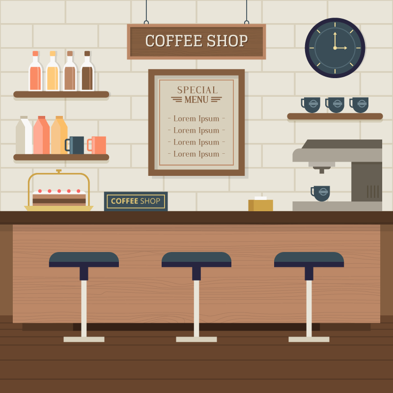 现代咖啡馆室内设计矢量素材(EPS/AI)
