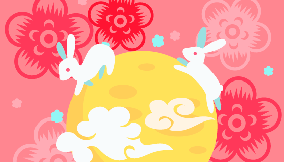 可爱的兔子中秋节背景矢量素材(EPS/AI)