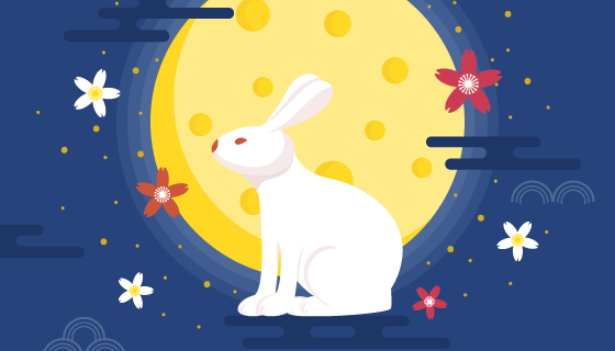 兔子和月亮设计的中秋节背景矢量素材(EPS/AI)