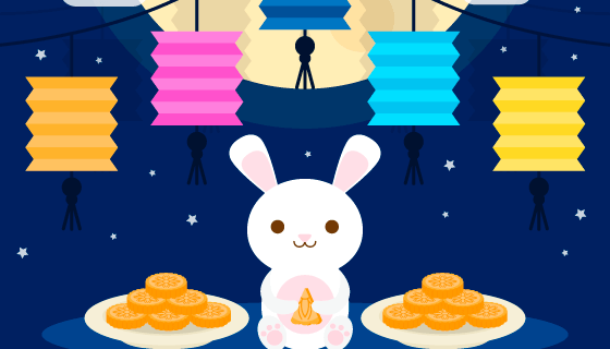 可爱兔子月饼设计中秋节背景矢量素材(AI/EPS)