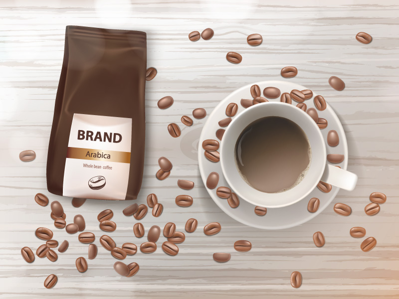 美味逼真的咖啡和咖啡豆矢量素材(EPS)