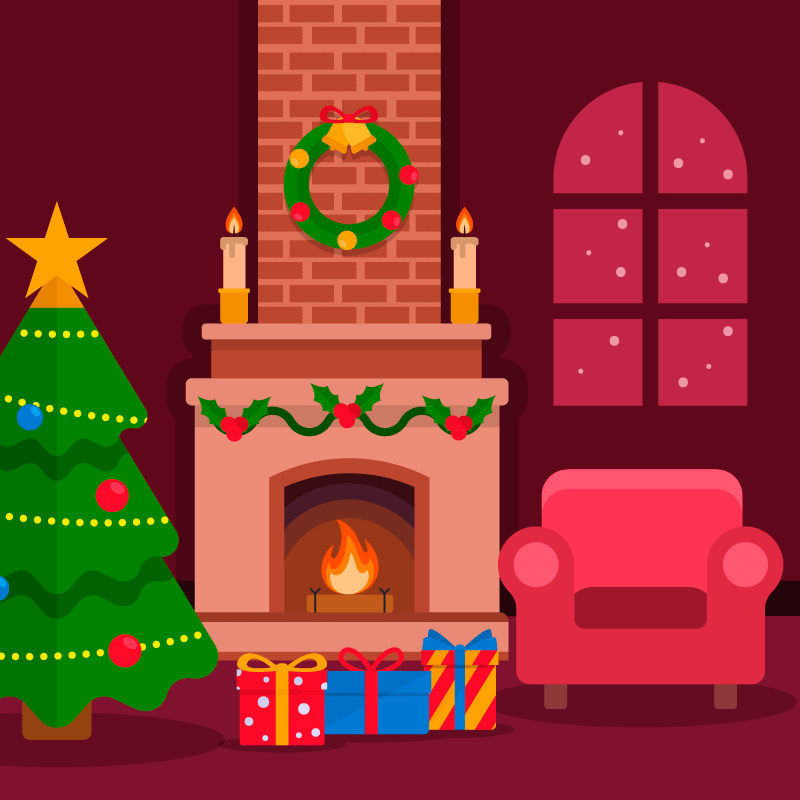 扁平风格圣诞壁炉背景矢量素材(EPS/AI)