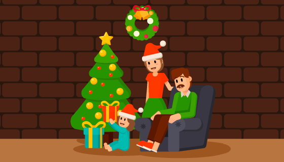 一家人庆祝圣诞节矢量素材(EPS/AI)