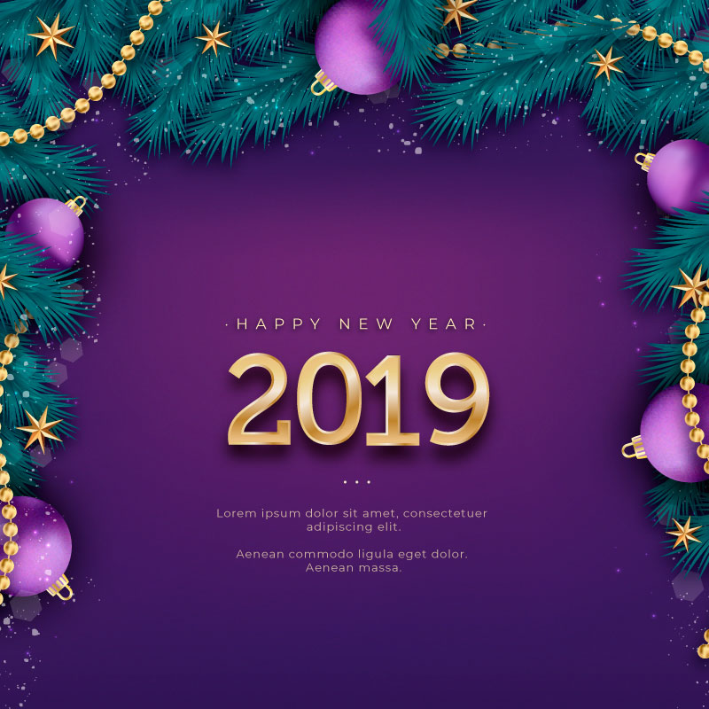 紫色2019新年快乐背景矢量素材(EPS/AI)