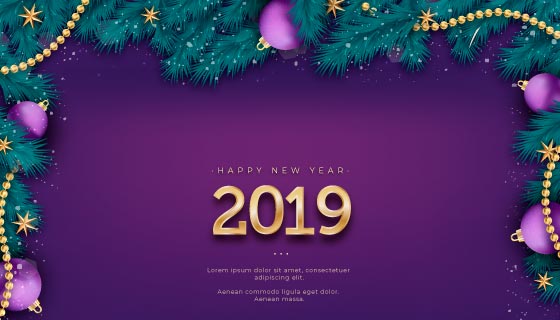 紫色2019新年快乐背景矢量素材(EPS/AI)