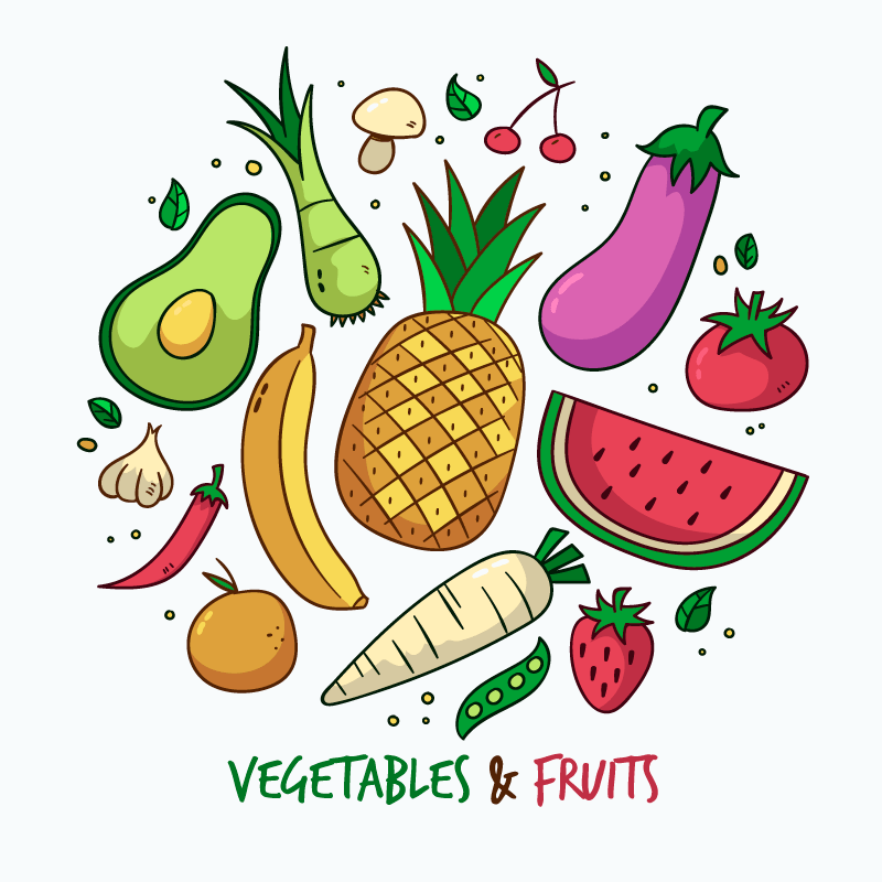 手绘新鲜蔬菜和水果矢量素材(AI/EPS/免扣PNG)