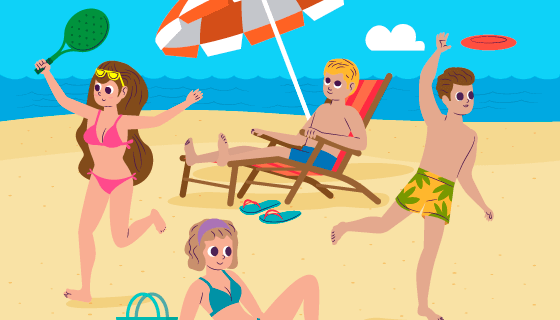 沙滩上享受夏天的人们矢量素材(AI/EPS)