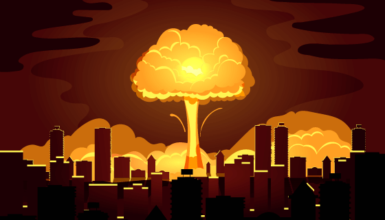 核弹在城市中心爆炸效果矢量素材(AI/EPS)