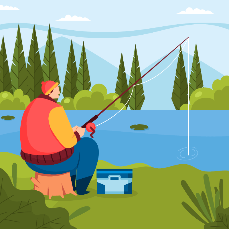 湖边钓鱼的男子矢量素材(AI/EPS)