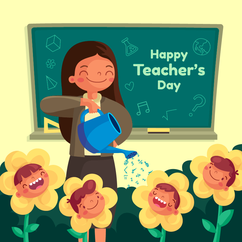老师浇花教师节矢量素材(AI/EPS)