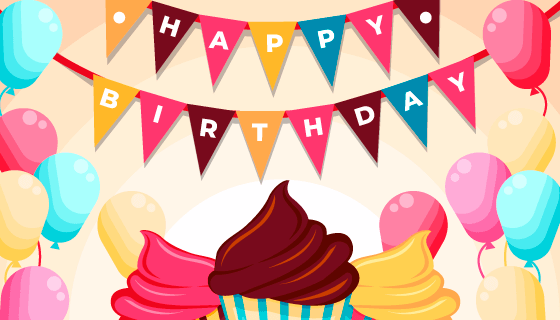 气球蛋糕生日快乐背景矢量素材(AI/EPS)