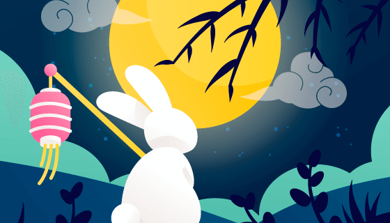 兔子望月中秋节背景矢量素材(AI/EPS)