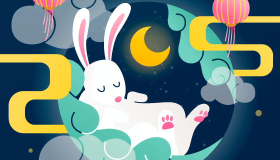 月亮上睡觉的兔子中秋节矢量素材(AI/EPS)