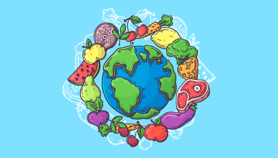 食物环绕地球世界粮食日矢量素材(AI/EPS/PNG)