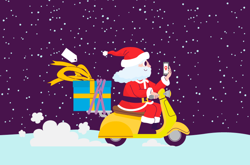 骑摩托车送礼物的圣诞老人矢量素材(AI/EPS/免扣PNG)